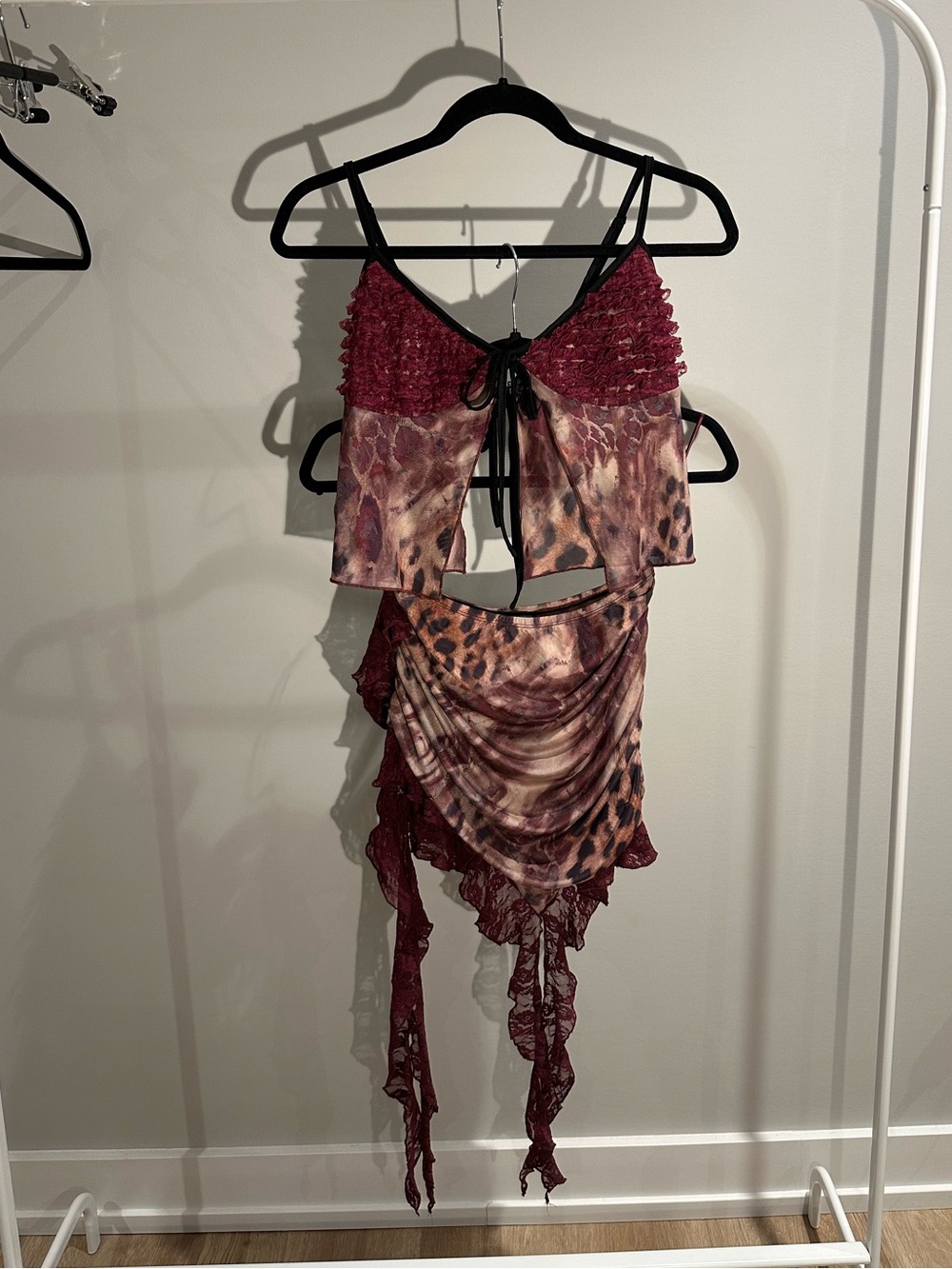 Fashion Nova Maroon Animal Print Two-Piece Set